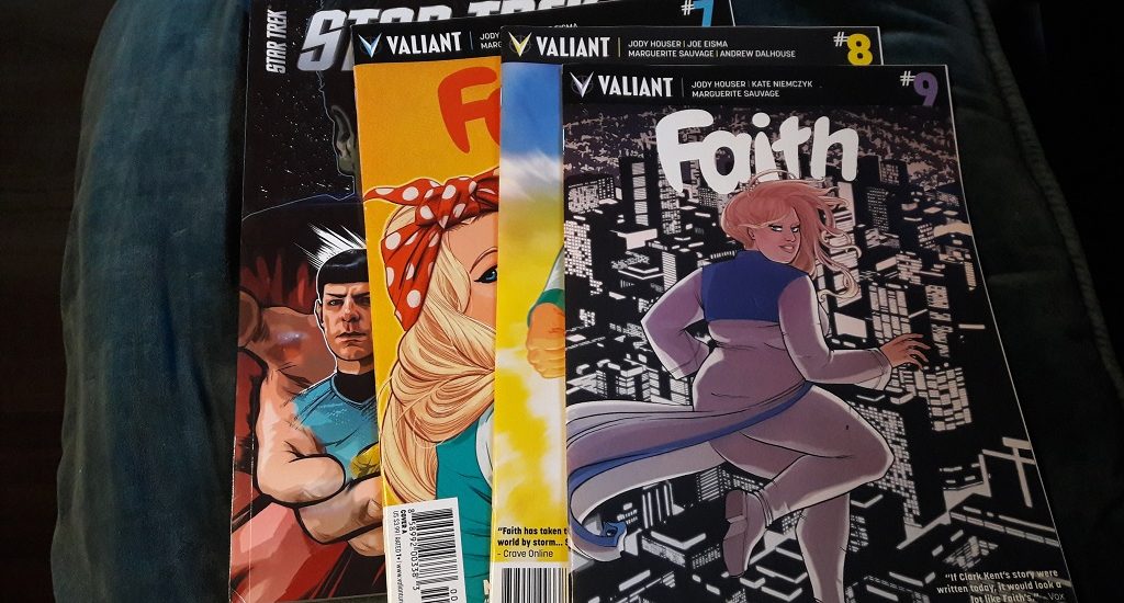 Vier Comics von links Star Trek, Faith 7, 8 und 9.
