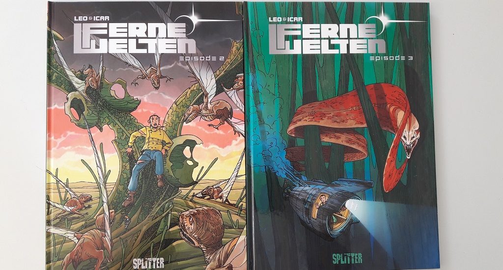 Cover der Bände 2 und 3 zeigen außerirdische Wesen und einen jungen Mann