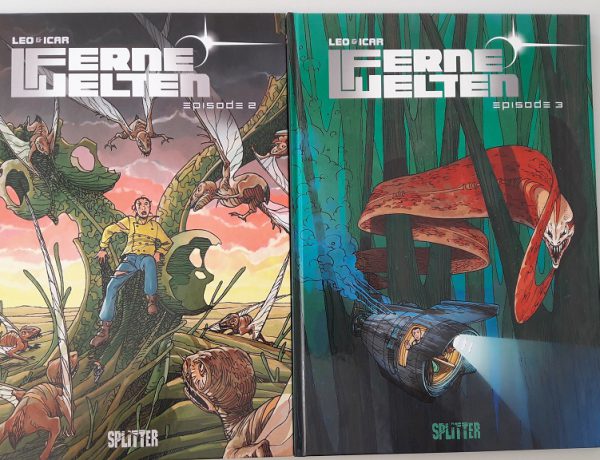 Cover der Bände 2 und 3 zeigen außerirdische Wesen und einen jungen Mann
