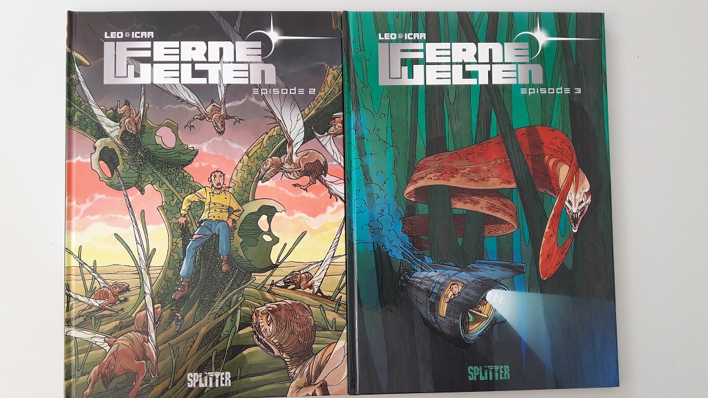 Cover der Bände 2 und 3 zeigen außerirdische Wesen und einen jungen Mann