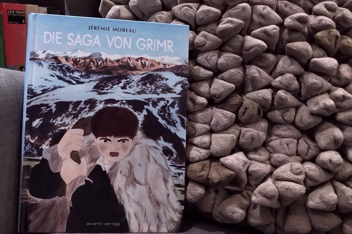 Die Saga von Grimr Titelbild vor einem Kissen