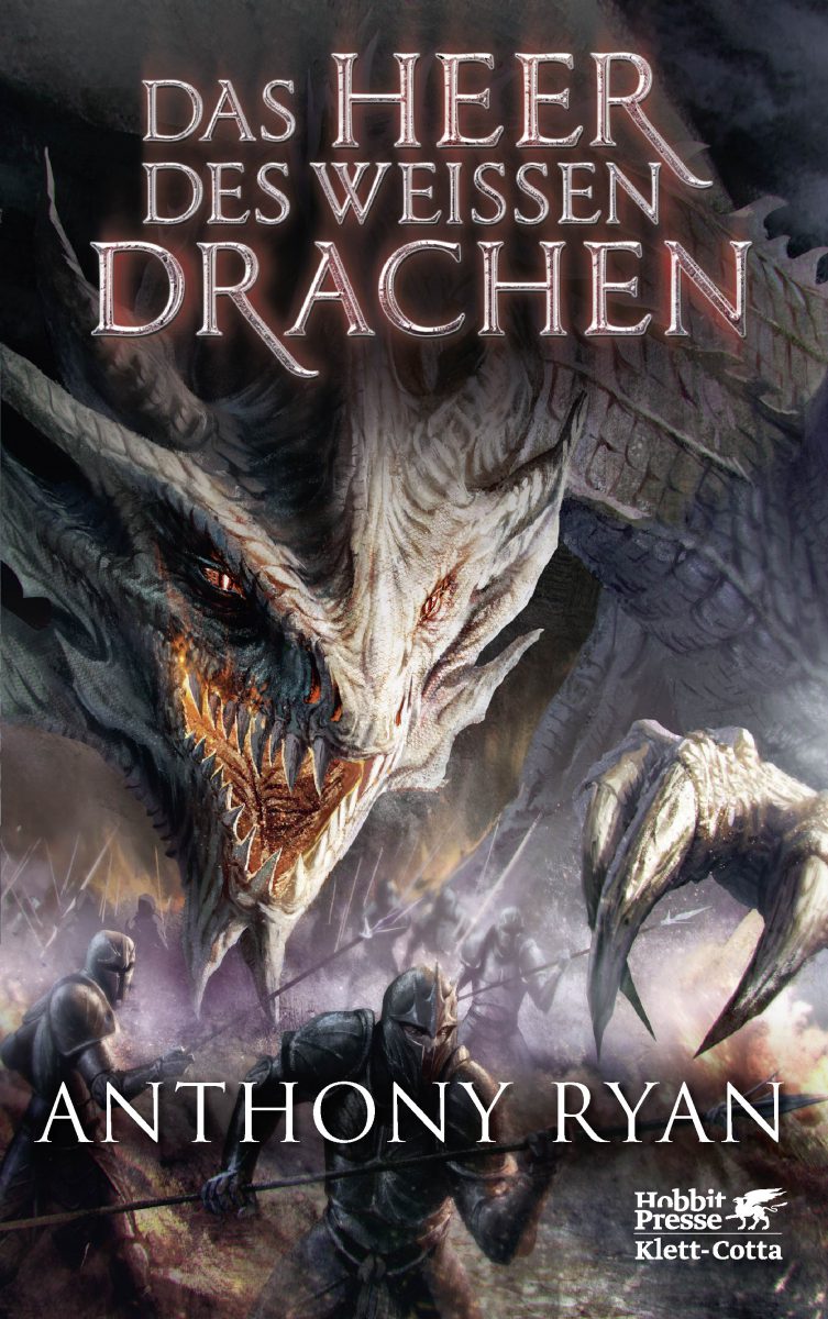 Cover zeigt einen Drachen und Kämpfer in Rüstungen