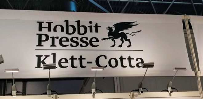 Hobbit Presse auf der LBM - Schild des Stands in Halle 4