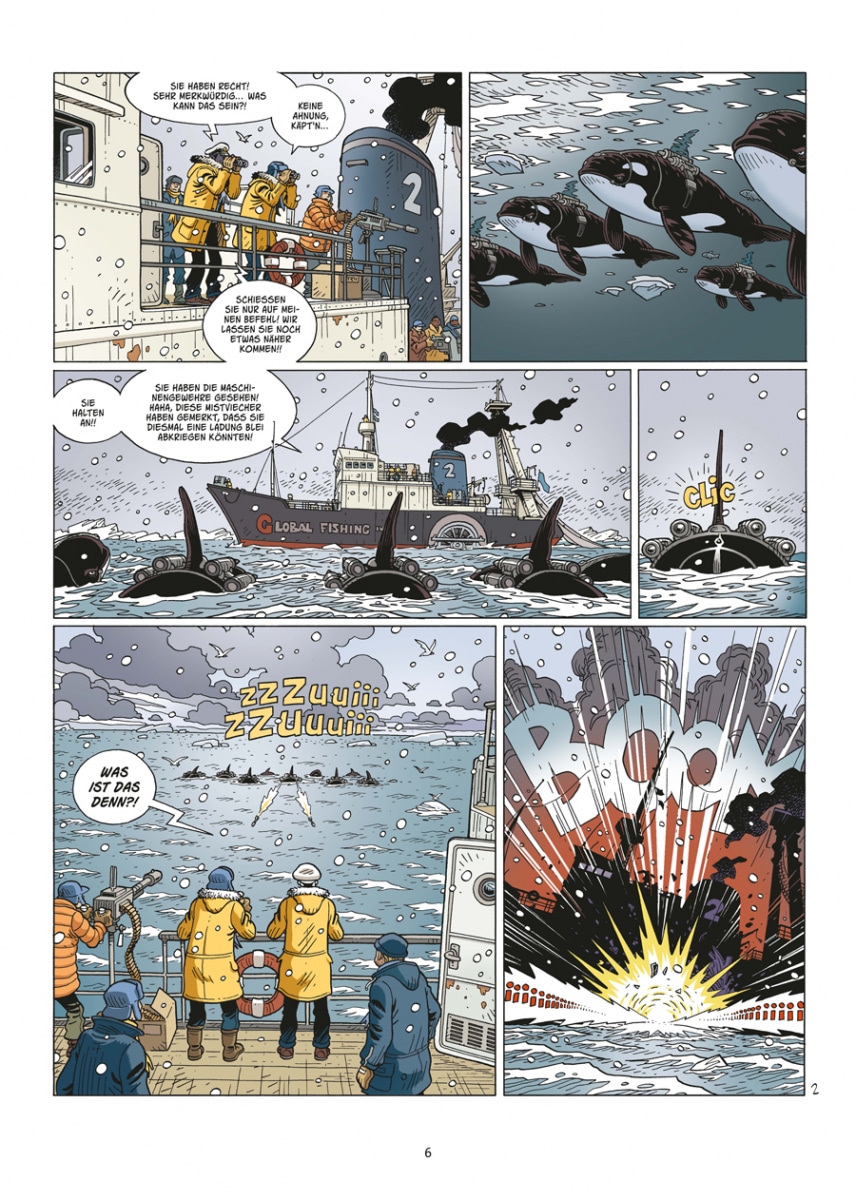 Leseprobe aus dem Comic auf dem die Orcas und ihr Angriff zu sehen sind