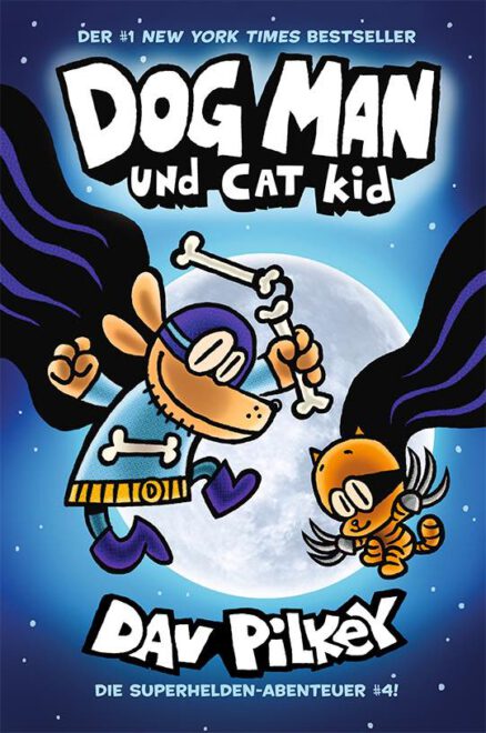 Kindercomics:Cover des Comics zeigt Dog Man im Batman-Kostüm und Klein Petey als Sidekick mit Maske