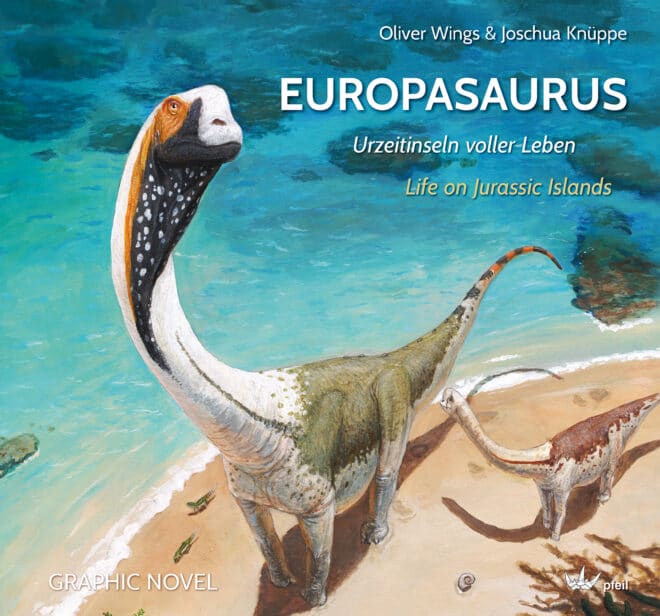 Europasaurus Comic Cover mit Saurier auf dem Cover am Meer