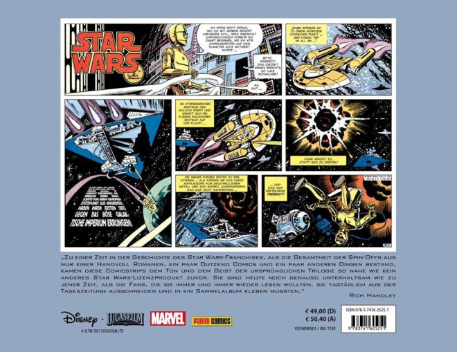 Rückseite des Buches Star Wars - Die kompletten Comicstrips Band 1 - darauf ein farbiger Comicstrips