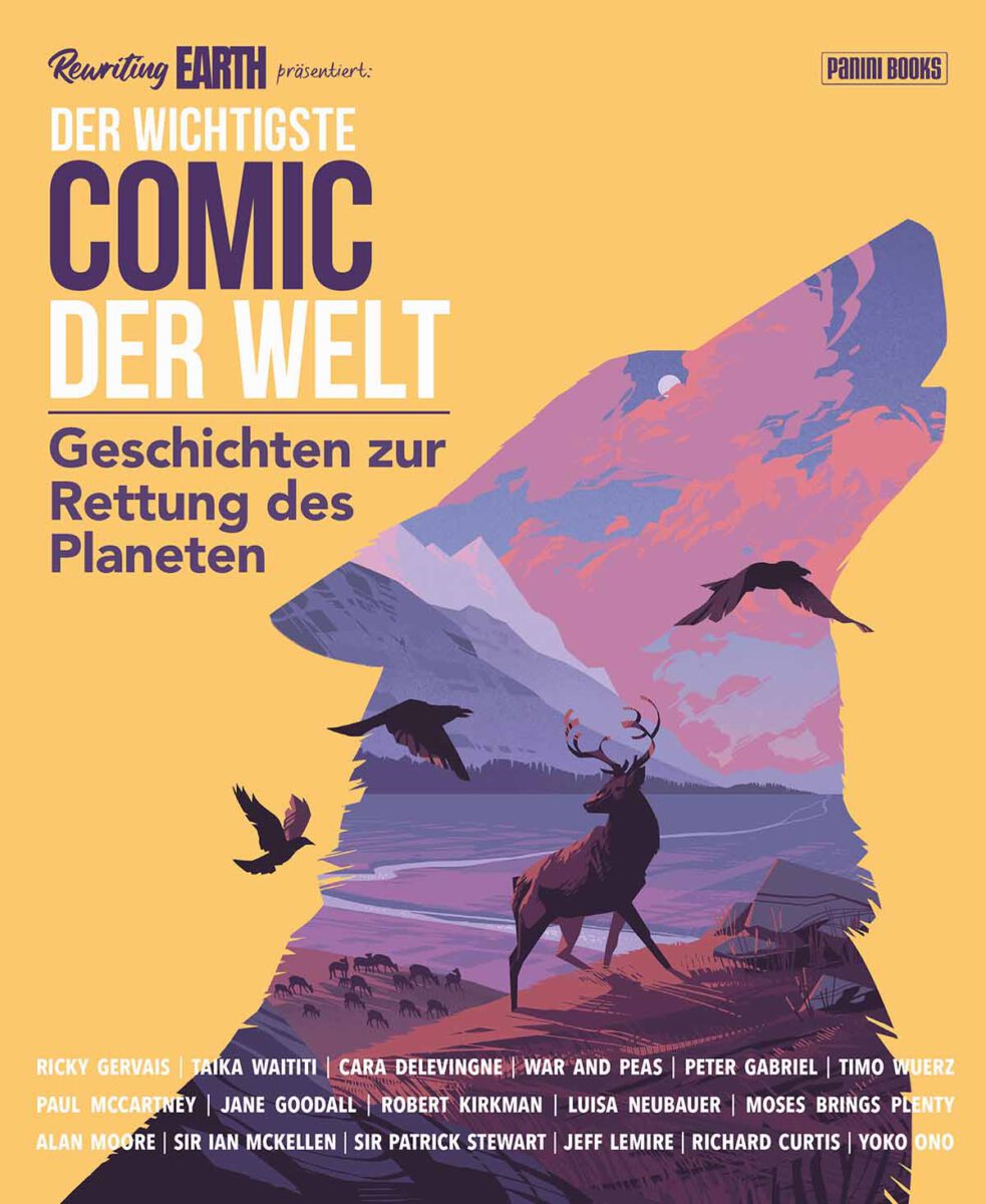 Cover des Comics zeigt eine Wolfsilhouette, die mit Naturillustration gefüllt ist auf gelbem Hintergrund