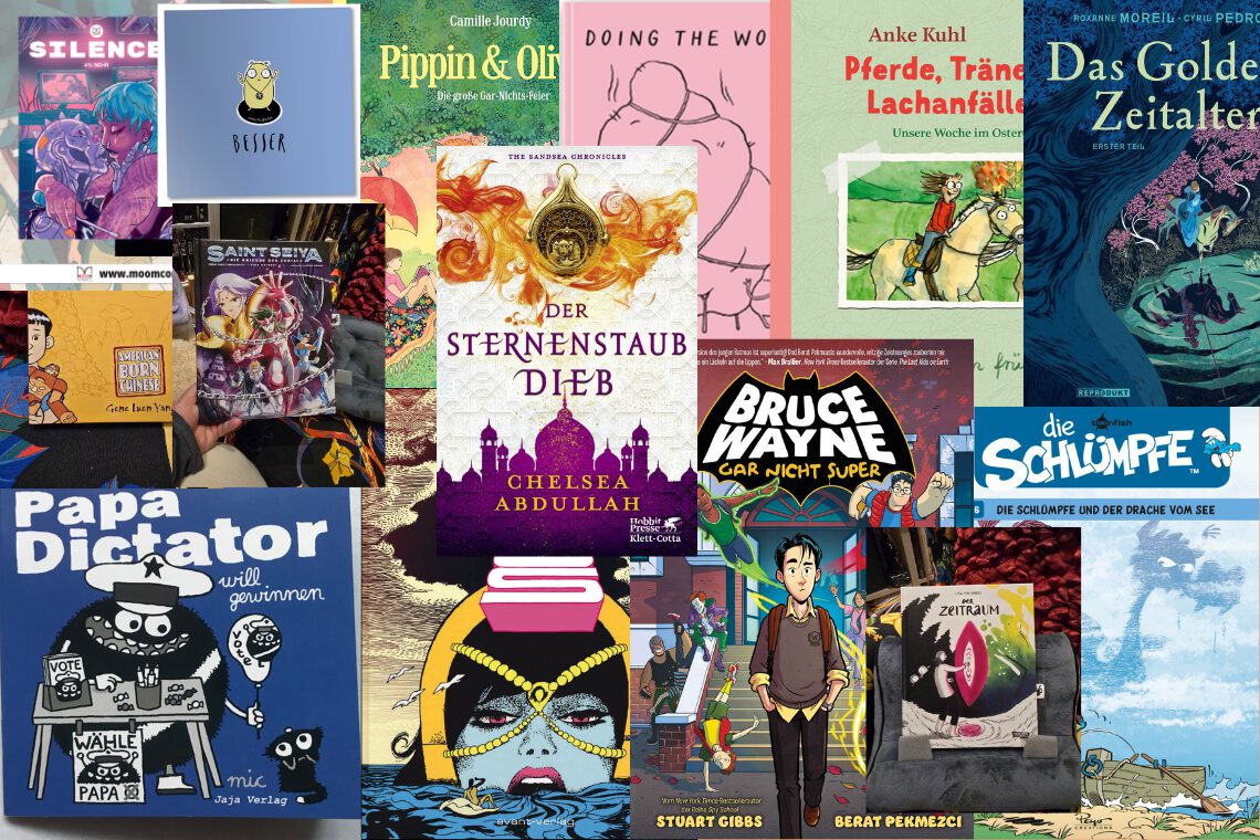 Collage vieler Bücher und Comics zur Anschauung