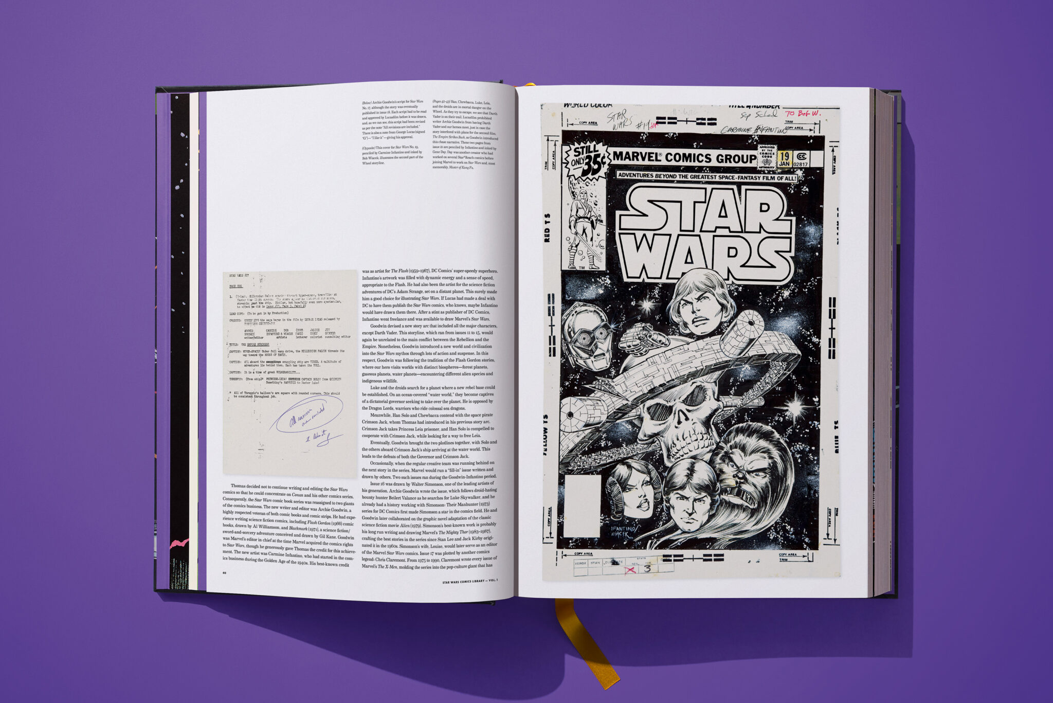 Leseprobe TASCHEN Star Wars Comics Library Vol. 1 zeigt Text links und rechts eine Originalseite in schwarzweiß